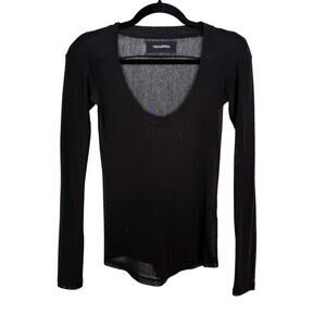 Nanushka XSmall XS Black Mesh Scoop Neck Long Sleeve Sheer Top Stretch Womens